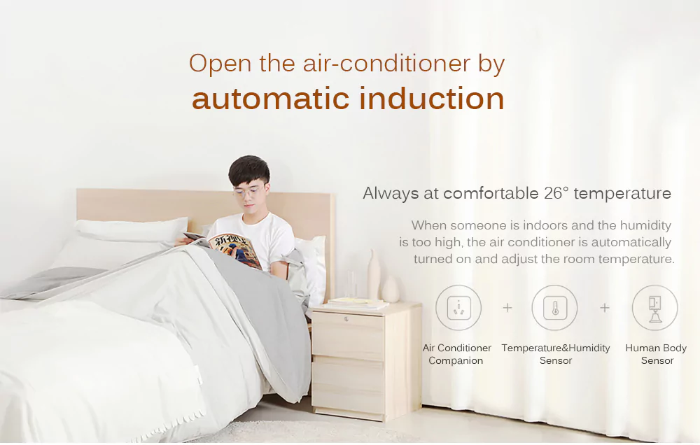 Xiaomi Aqara Smart Bedroom 7 in 1 Kit Air Conditioner Mate Humidity Sensor Body Sensor Wall Socket Wall Switch Wireless Switch(Zigbee Version)-White