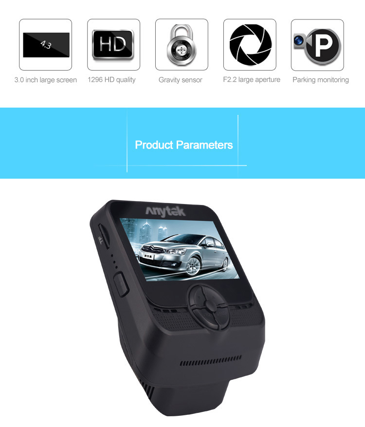 Anytek A50 NT96658 SONY IMX323 2.45 Inch LCD Dash Camera 1080P WiFi 170 Degrees Wide Angle Night Vision Car DVR - Black