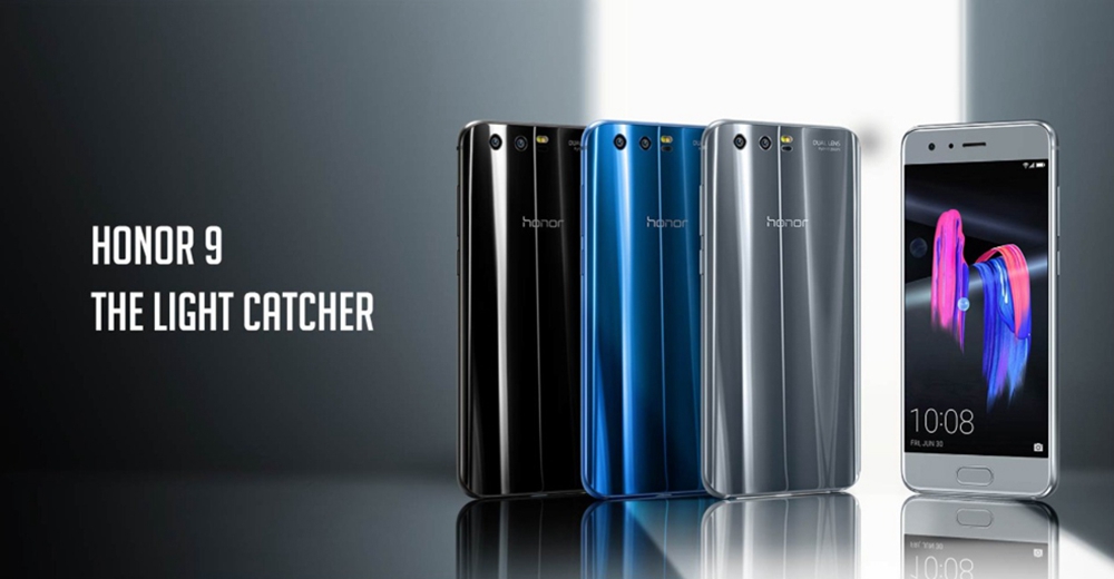 HUAWEI Honor 9 5.15 Inch Smartphone FHD Screen 6GB 128GB Hisilicon Kirin 960 Octa Core 20.0MP + 12.0MP Dual Rear Cam Android 7.0 Touch ID NFC 3D Curved Glass Body - Blue