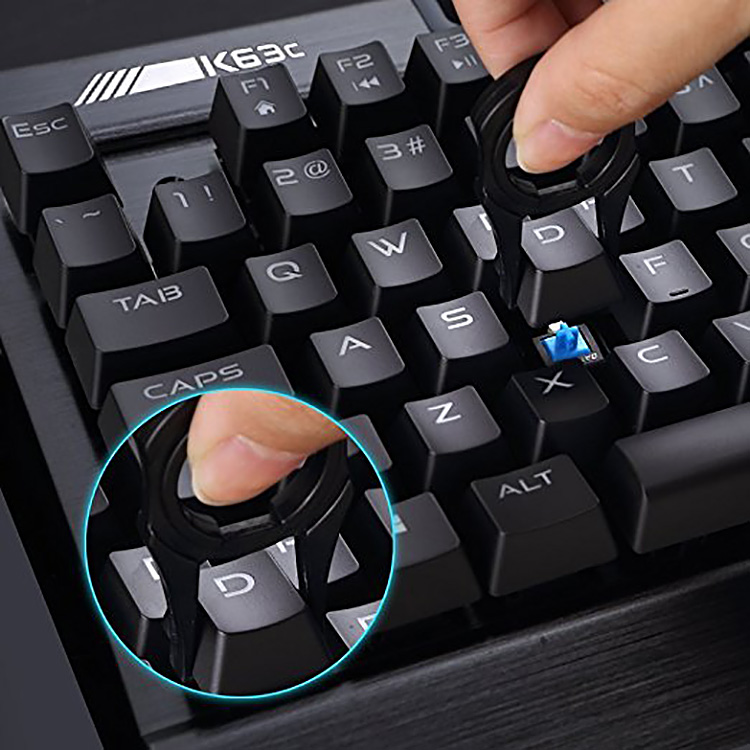 Rii K63C Mechanical Gaming Keyboard 87keys Anti-ghosting PC Blue Switch With 3 Macro Keys Red Backlight - Black