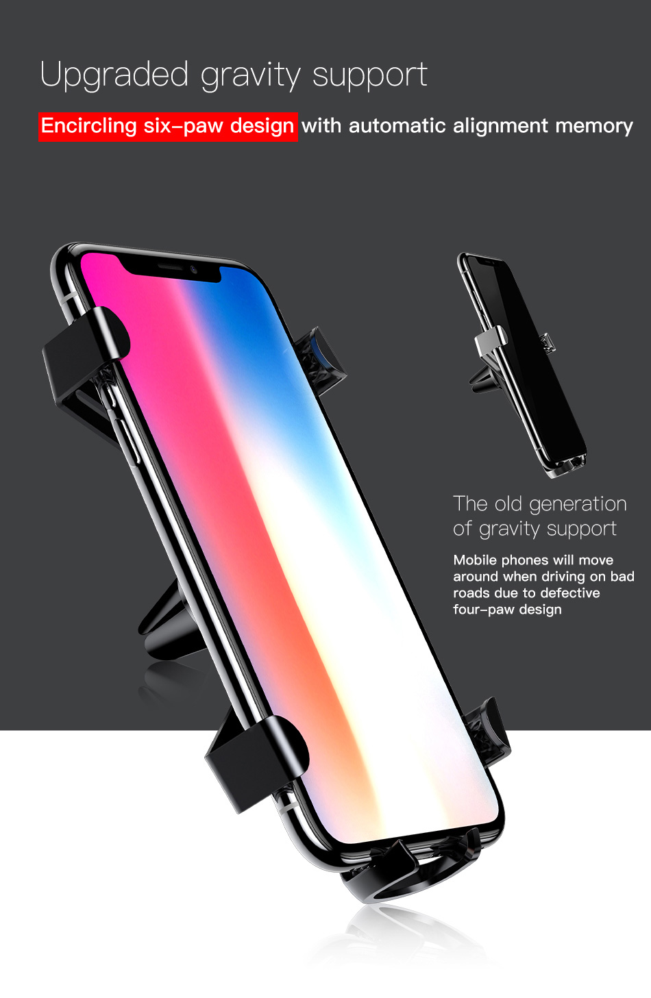 Baseus Gravity Car Phone Holder Bracket Car Air Vent Mount Holder - Black