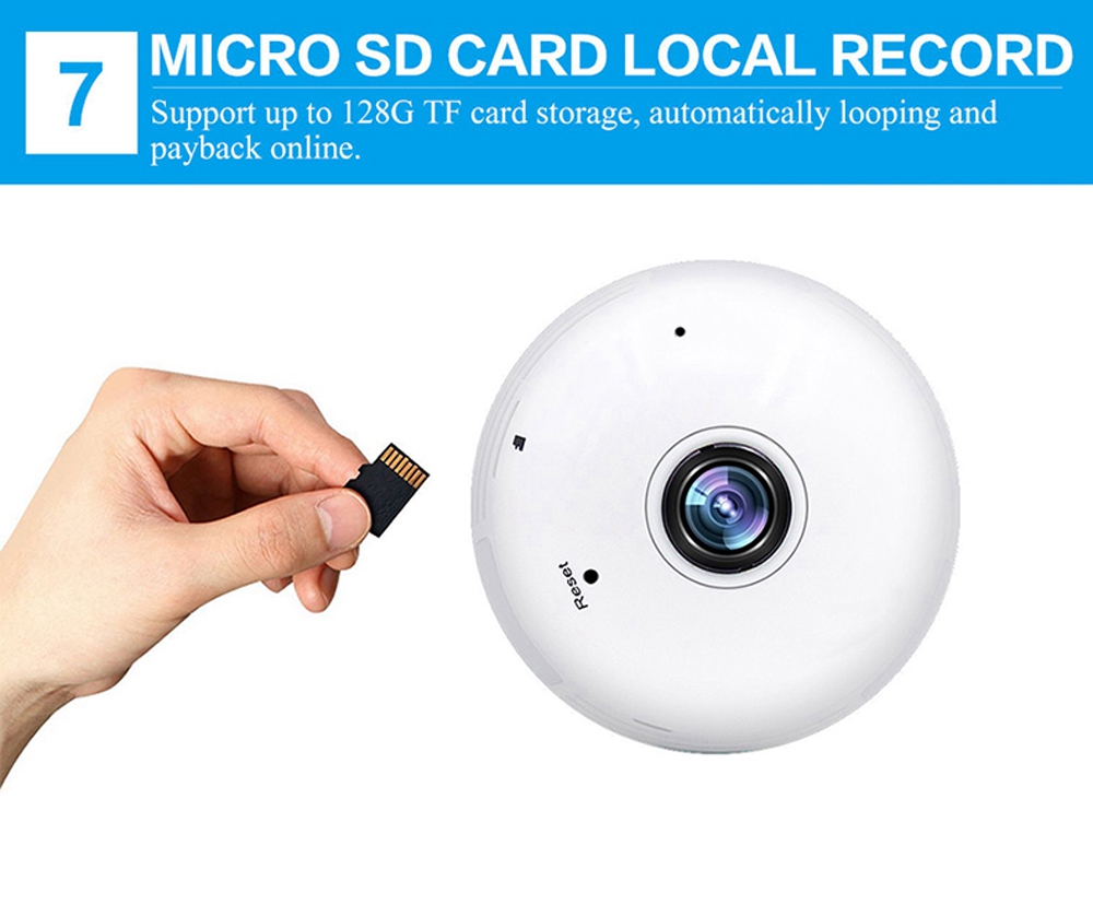 VESKYS Q3-130 960P WiFi IP Camera 360 Degree Fish Eye CMOS Sensor Night Vision Motion Detection Alarm Security Camera -White