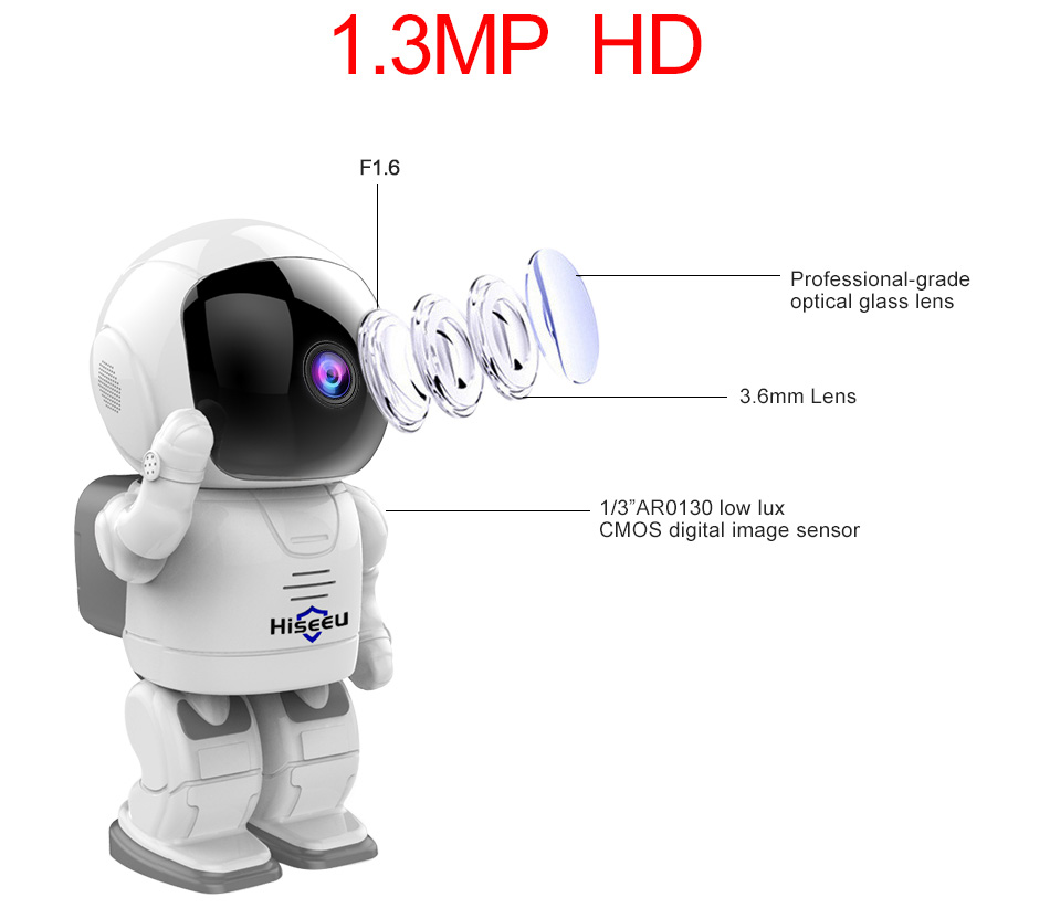 Hiseeu FM3 WiFi 960P Robot IP Camera 1.3MP Night Vision Two-way Audio Onvif Motion Detection Security Camera -White