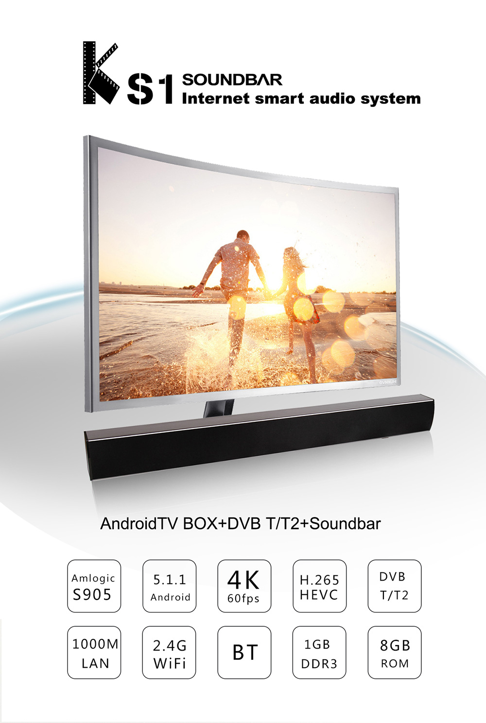 KS1 Soundbar DVB-T2 Amlogic S905 Quad Core Android 5.1.1 Internet Smart Audio System 1GB/8GB WIFI Bluetooth Gigabit LAN