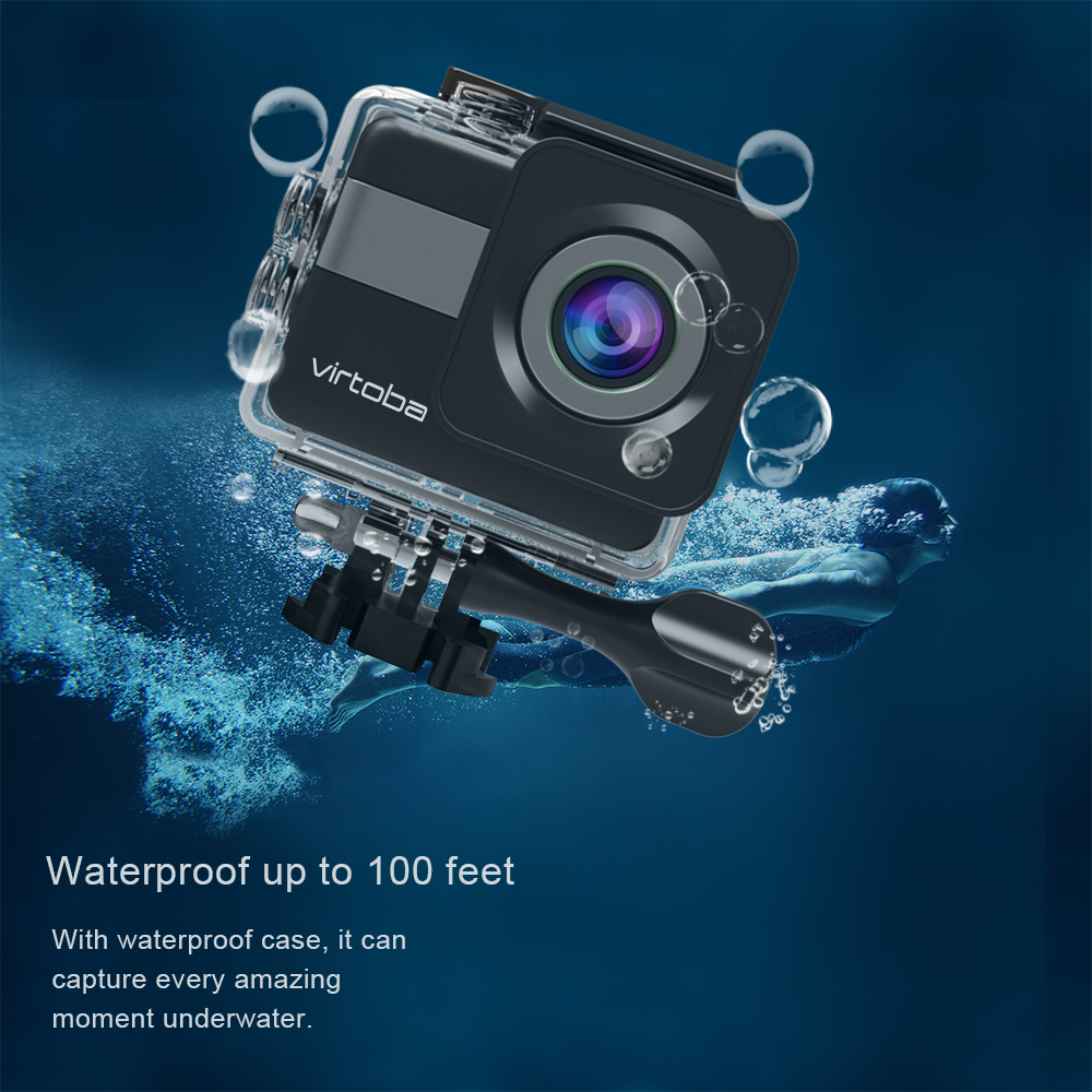 Virtoba VK-5 Action Camera + Accessories Kit NTK96660 Sony IMX078 2.31 Inch TFT LCD Action Camera 4K 170 Degrees Wide Angle - Black