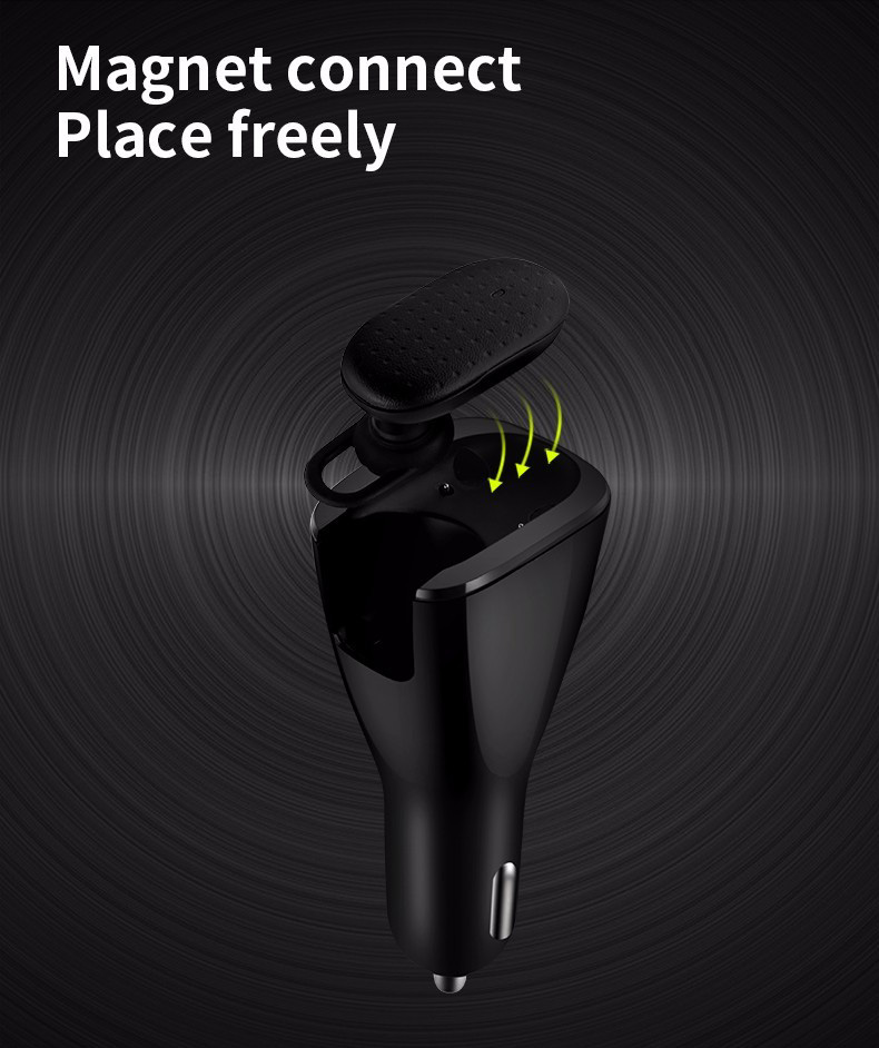Benks 2 in 1 Car Charger Dual USB With Wireless Bluetooth 4.1 Earphone Headphone 5V 2.4A Fast Charging Car Adapter - Black