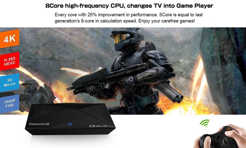 Diamond A9 UHD 4K Android 7.1.2 2GB/16GB Amlogic S912 TV BOX 2.4G/5G WIFI Bluetooth Gigabit LAN HDMI