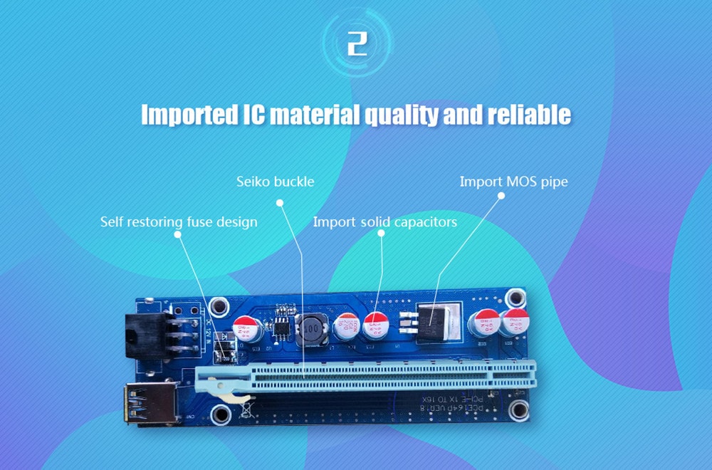 Segotep PCI-E 6-pin Extender Riser Card Adapter 16x to 1x USB 3.0 Data Cable For Bitcoin Mining - Blue