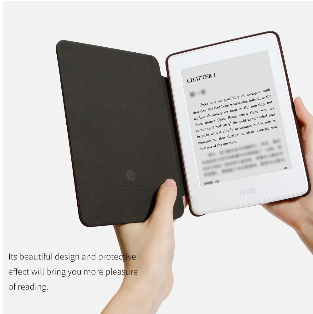 Lenuo Protective PU Leather Case with Kickstand for Kindle Paperwhite with Adjustable Support Armband - Brown