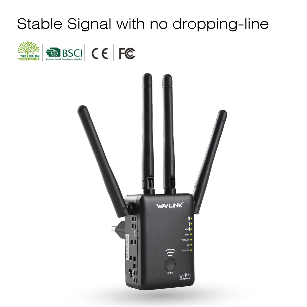 WAVLINK WL-WN575A3B WiFi Amplifier 802.11AC 1200Mbps Dual Band WiFi Range Extender WiFi Repeater - Black