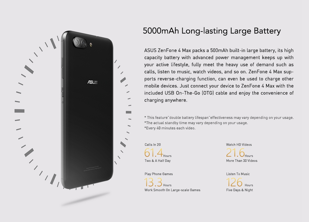 ASUS ZenFone 4 Max ZC550TL 5.5 Inch Smartphone 5000mAh 13.0MP + 8.0MP Dual Rear Camera 3GB 32GB MT6750 Octa Core Android 7.0 Touch ID Metal Body VoLTE - Black