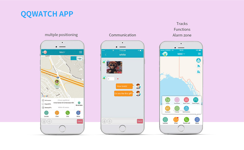 Tencent Kids Smart Watch Built-in Camera Wearable Phone Locator Support 2G QQ Watch APP Voice Calling GPS Positioning - Blue