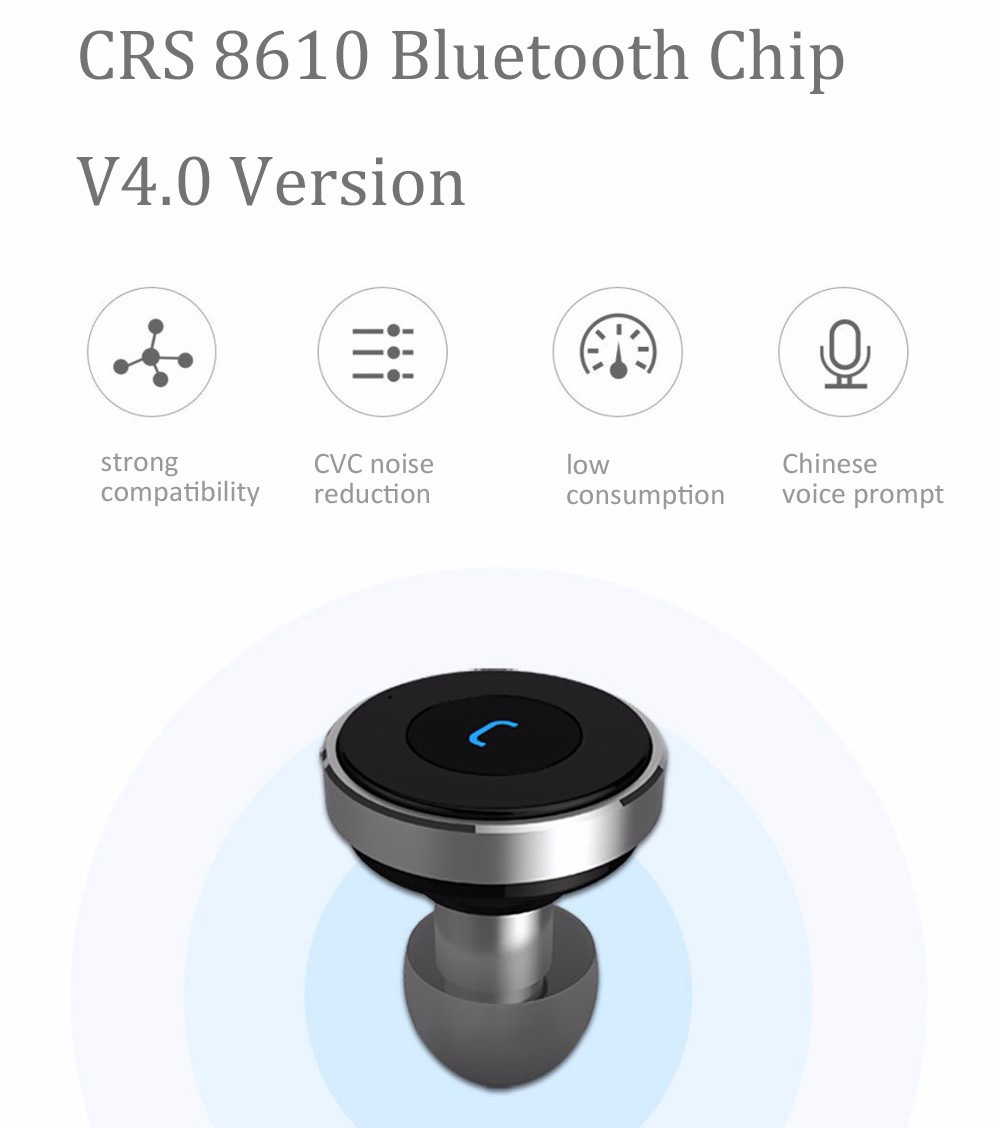Xiaomi Mijia COOWOO BC200 Car Bluetooth Headset With Single USB Port - Silver + Black