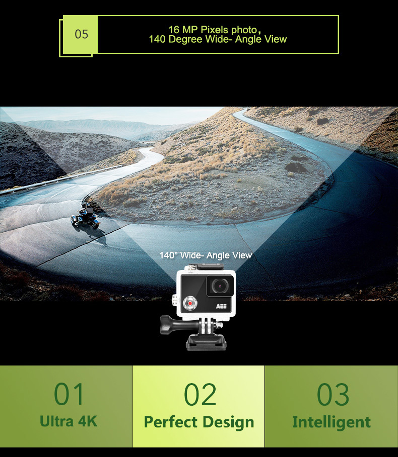 AEE LYFE SHADOW Ambarella A12 Sony IMX078 Diving Action Camera 4K 30FPS WiFi 140 Degree Wide Angle 1050mAh - Black