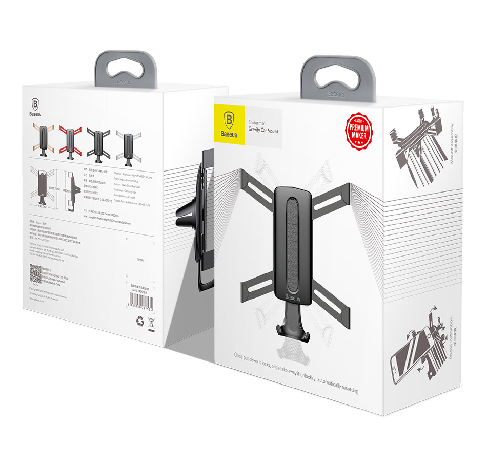 Baseus Gravity Car Phone Holder Bracket Car Air Vent Mount Holder - Silver