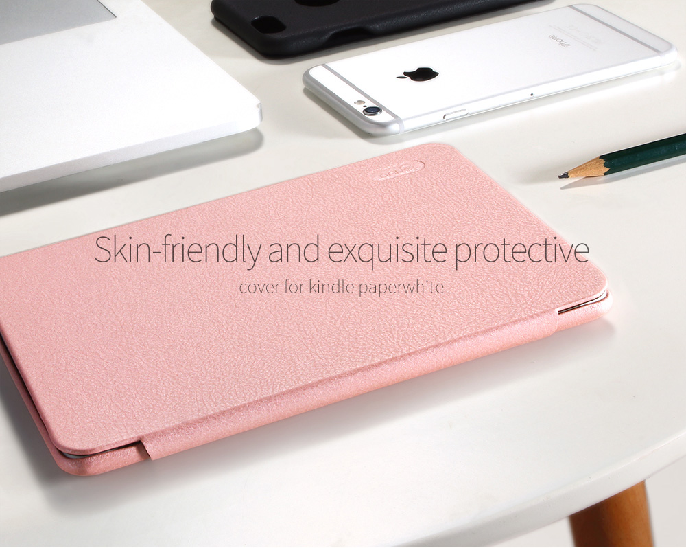 Lenuo Protective PU Leather Case with Kickstand for Kindle Paperwhite with Adjustable Support Armband - Brown