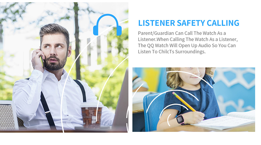 Tencent Kids Smart Watch Built-in Camera Wearable Phone Locator Support 2G QQ Watch APP Voice Calling GPS Positioning - Blue