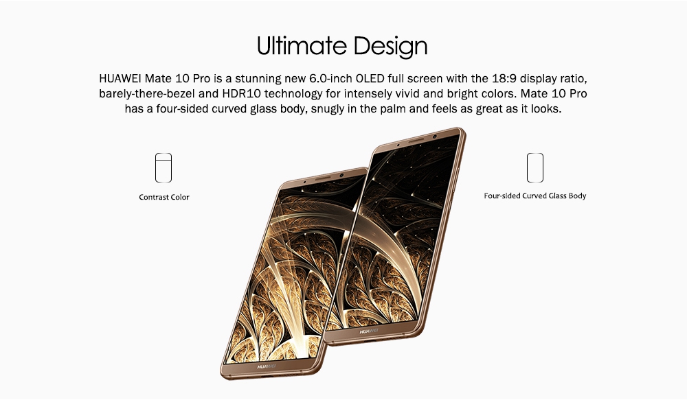 HUAWEI Mate 10 Pro 6.0 Inch Smartphone 2K OLED Full Screen Android 8.0 6GB 64GB Kirin 970 20.0MP + 12.0MP Dual Rear Cam 4000mAh Four-sided Curved Glass Body - Rose Gold