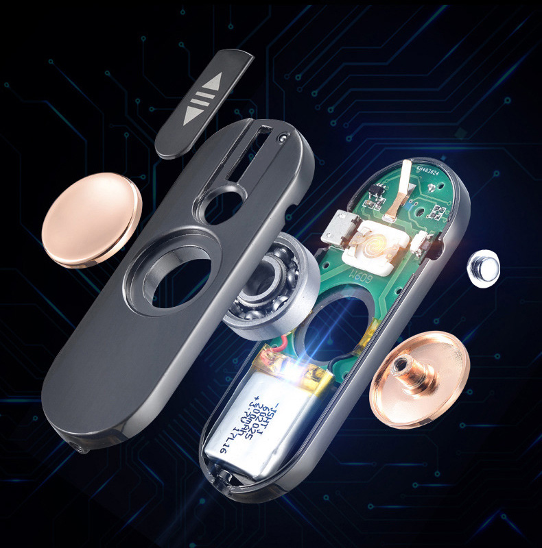 LED Fidget Spinner Cigarette Lighter Zinc Alloy USB Charge Stress Relief Toy - Gold
