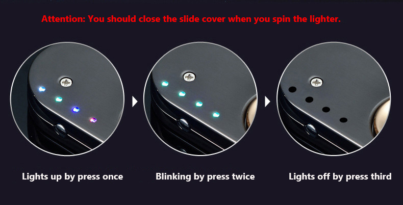 LED Fidget Spinner Cigarette Lighter Zinc Alloy USB Charge Stress Relief Focus Toy - Black