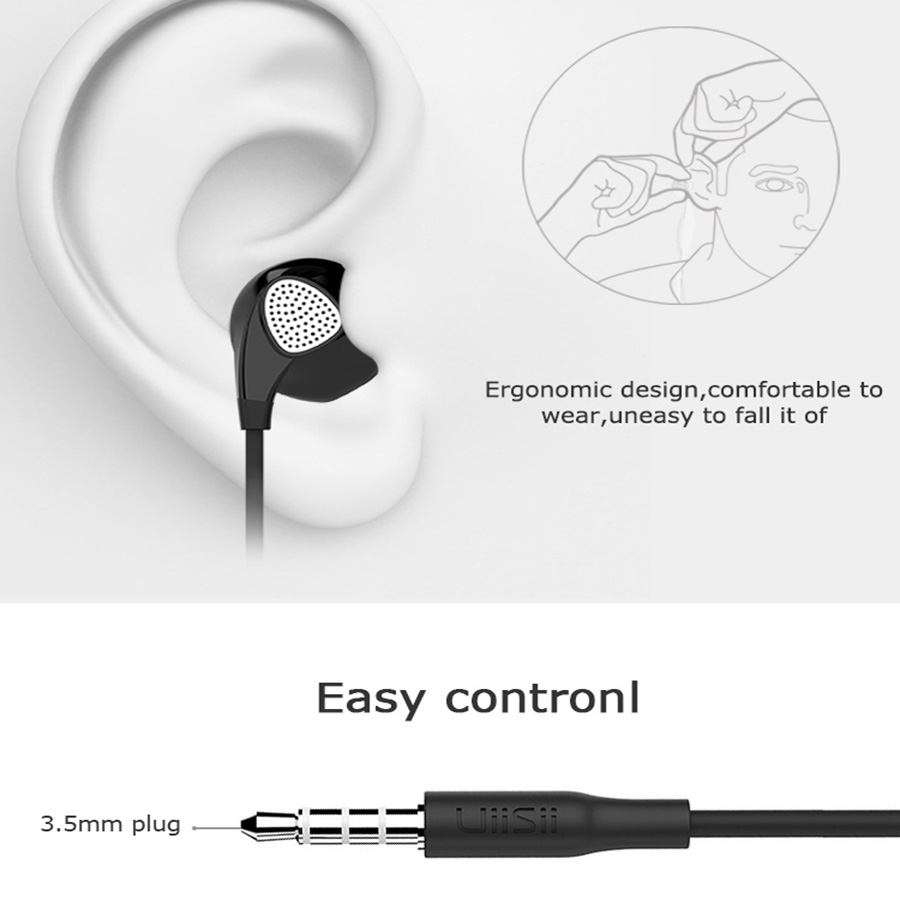 UIISII U1 In-ear Wired Earphones with Mic Heavy Bass Noise Reduction - Black