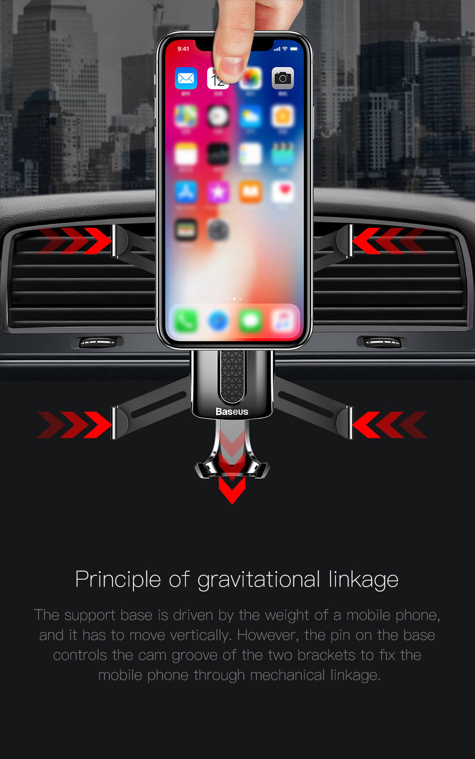 Baseus Gravity Car Phone Holder Bracket Car Air Vent Mount Holder - Silver