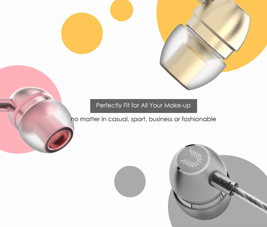 UIISII HM7 In-ear Metal Earphones with Mic Stereo Bass 3.5mm Jack - Pink