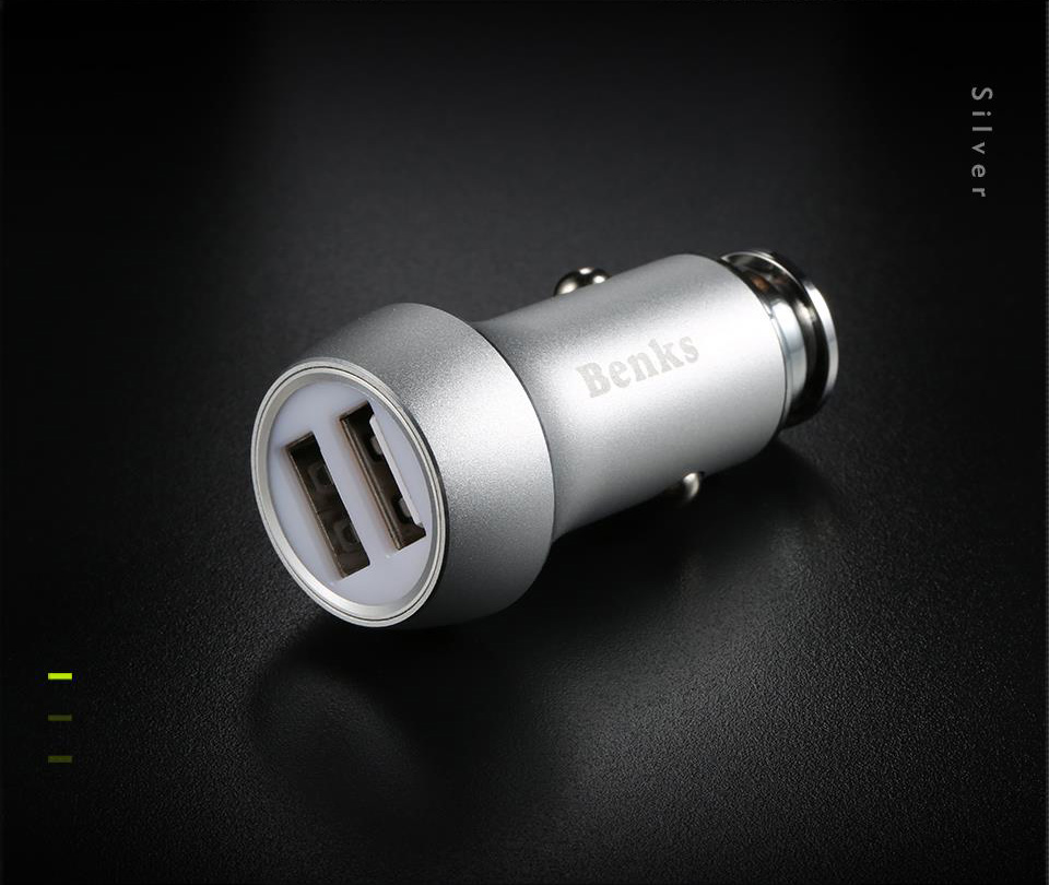 Benks C24 Car Charger Dual USB Ports 5V 2.4A Fast Charging Intelligent Protection Widely Compatible - Rose Gold
