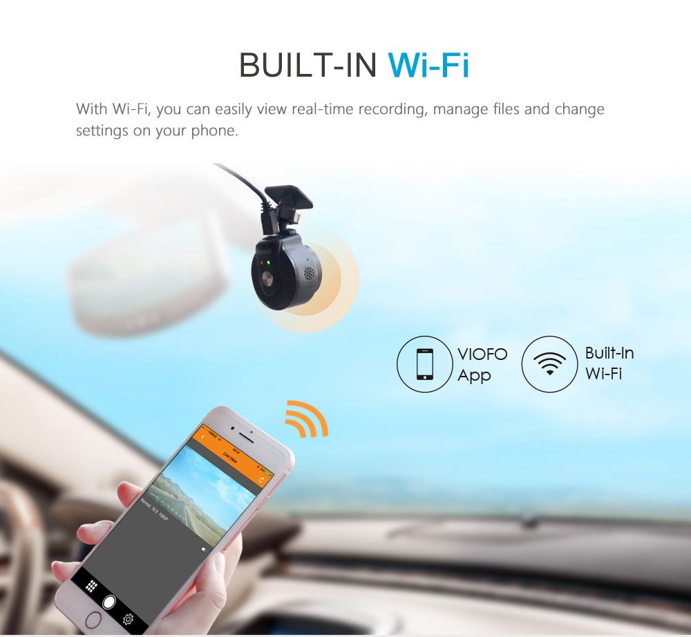 VIOFO WR1 NTK96655 Sony IMX323 Car Dash Camera Wifi FHD 1080P 160 Degree Angle Cycled Recording Car DVR Recorder - Black