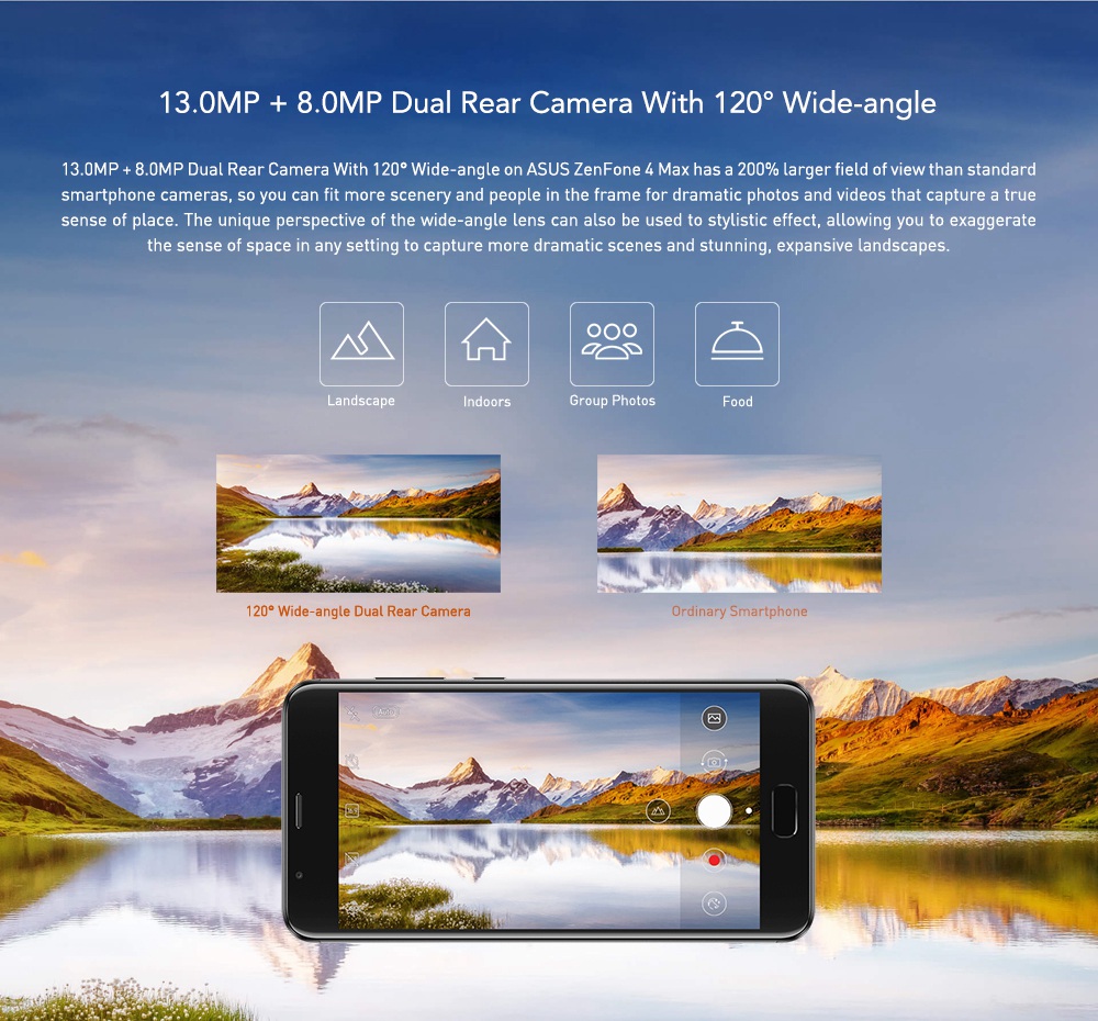 ASUS ZenFone 4 Max ZC550TL 5.5 Inch Smartphone 5000mAh 13.0MP + 8.0MP Dual Rear Camera 3GB 32GB MT6750 Octa Core Android 7.0 Touch ID Metal Body VoLTE - Black