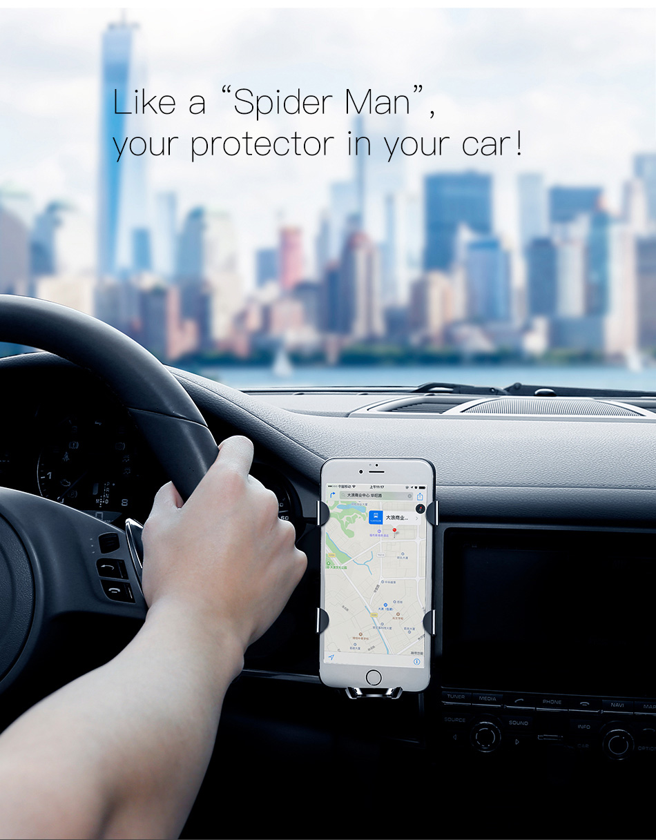 Baseus Gravity Car Phone Holder Bracket Car Air Vent Mount Holder - Silver