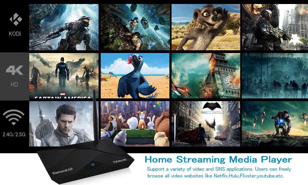 Diamond A9 UHD 4K Android 7.1.2 2GB/16GB Amlogic S912 TV BOX 2.4G/5G WIFI Bluetooth Gigabit LAN HDMI