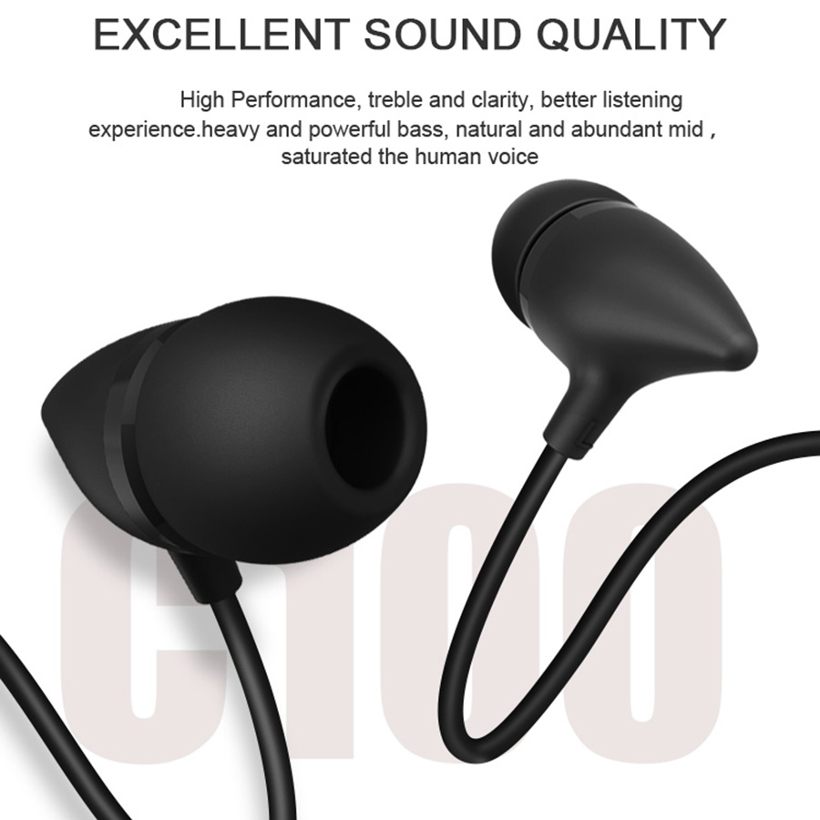 UIISII C100 In-ear Wired Earphones with Mic HIFI Heavy Bass Stereo - White