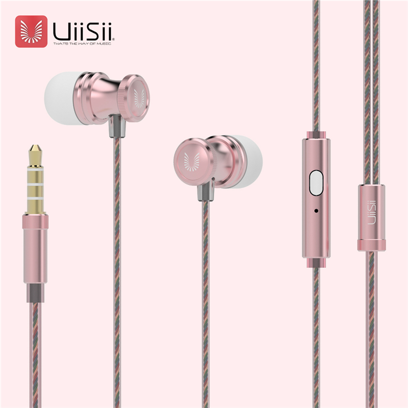 UIISII US80 In-ear Metal Earphones with Mic Stereo Bass 3.5mm Jack - Pink