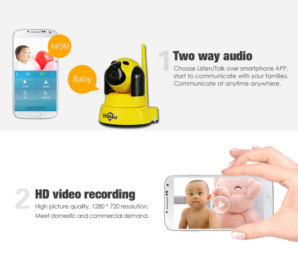 Hiseeu FH4 720P WiFi IP Camera IR-cut CMOS Night Vision Two-way Audio Motion Detection Security Camera -White