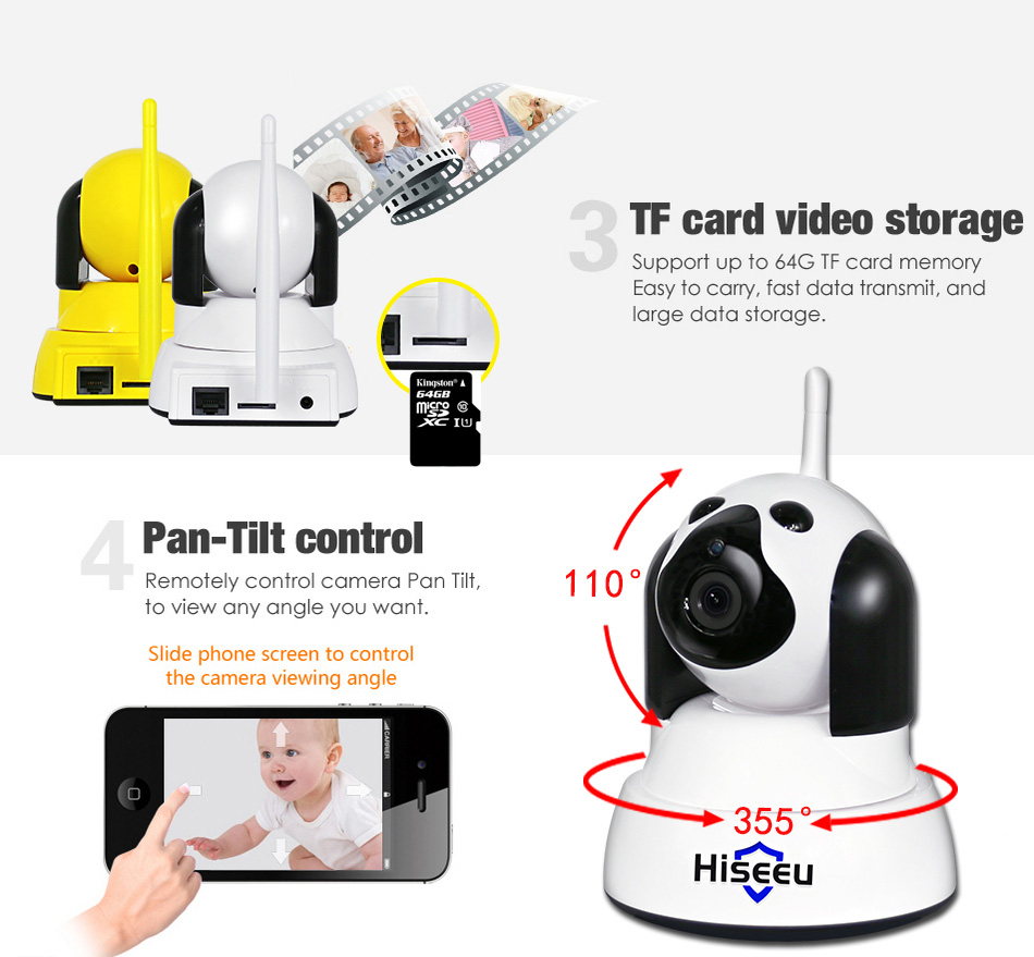 Hiseeu FH4 720P WiFi IP Camera IR-cut CMOS Night Vision Two-way Audio Motion Detection Security Camera -White