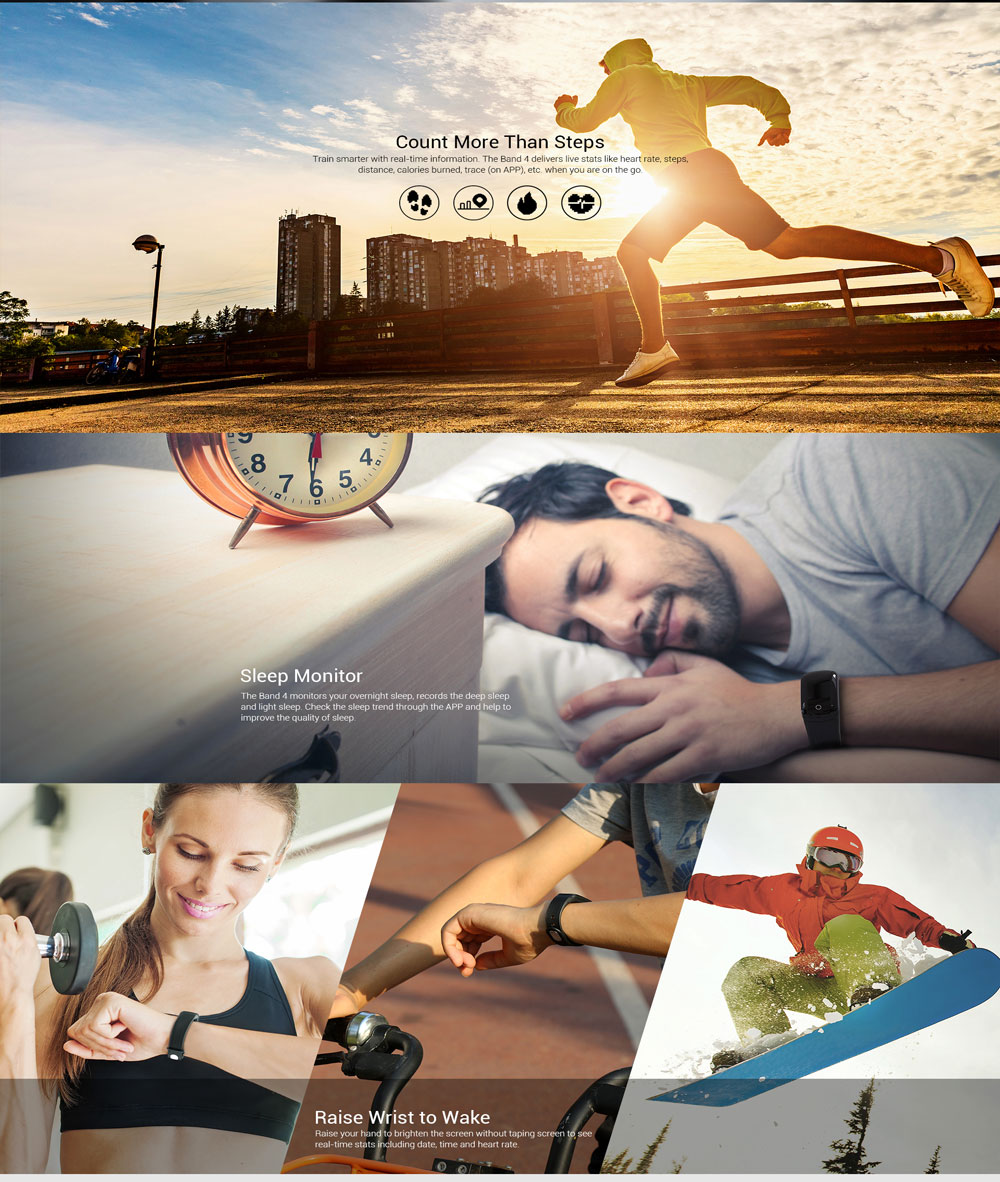 MGCOOL Band 4 Bluetooth Continuous HR monitor Splash-proof Calories burned IP67 Water Resistant Smartband for Android iOS - Black