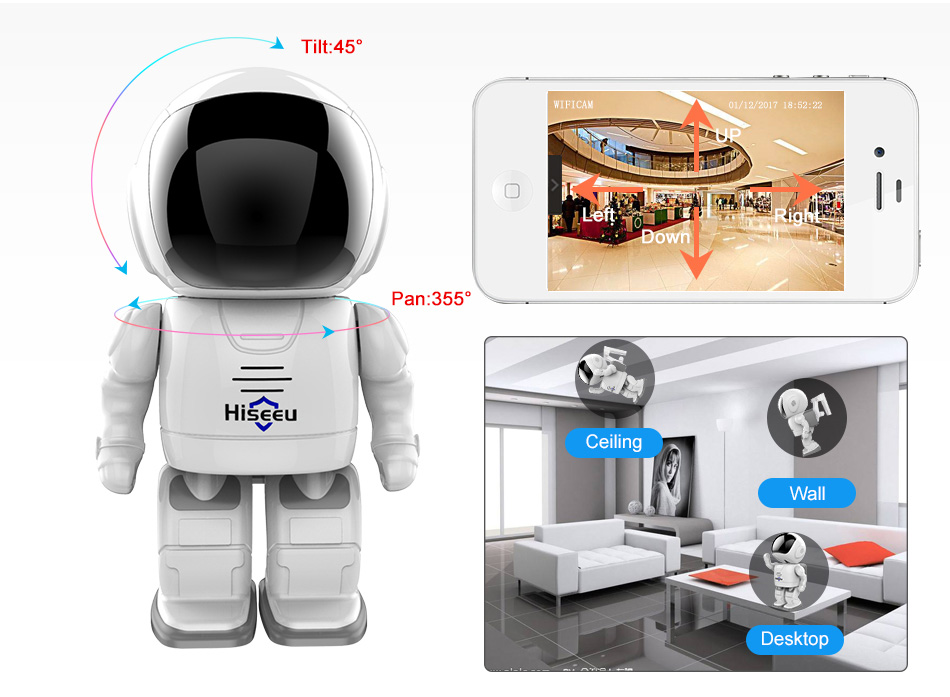 Hiseeu FM3 WiFi 960P Robot IP Camera 1.3MP Night Vision Two-way Audio Onvif Motion Detection Security Camera -White