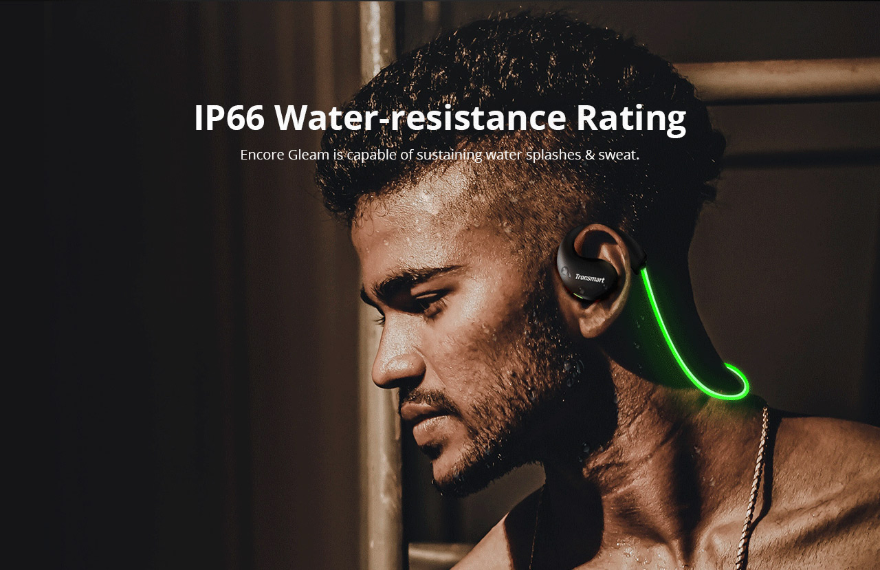 Tronsmart Encore Gleam Bluetooth Headphones with Mic LED lights IP66 Water-resistance - Green + Black