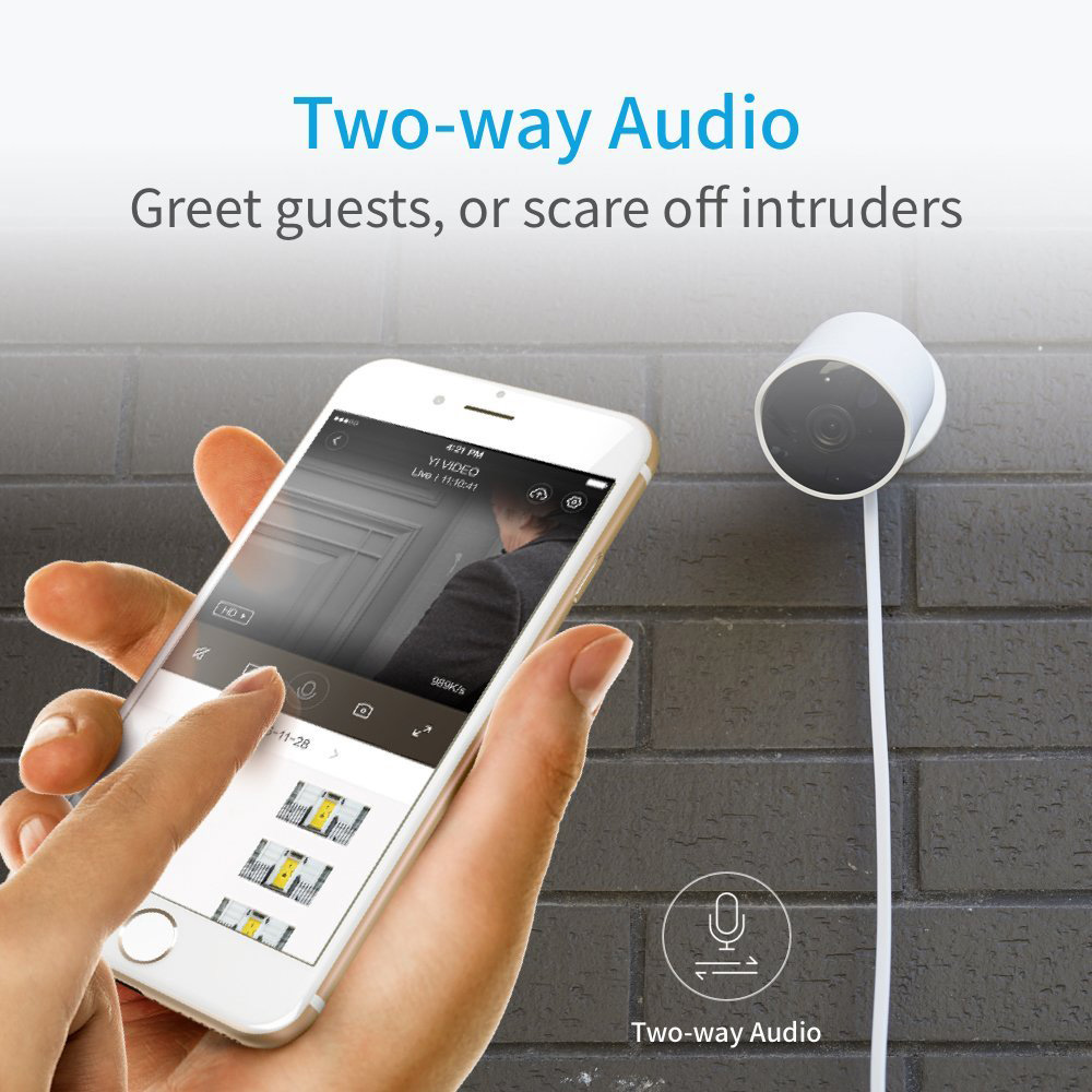 YI Outdoor Camera 1080p WiFi IP Camera IP65 Waterproof Night Vision/ Motion Detection/ Video Monitor IP/ Network Surveillance Security Camera -White