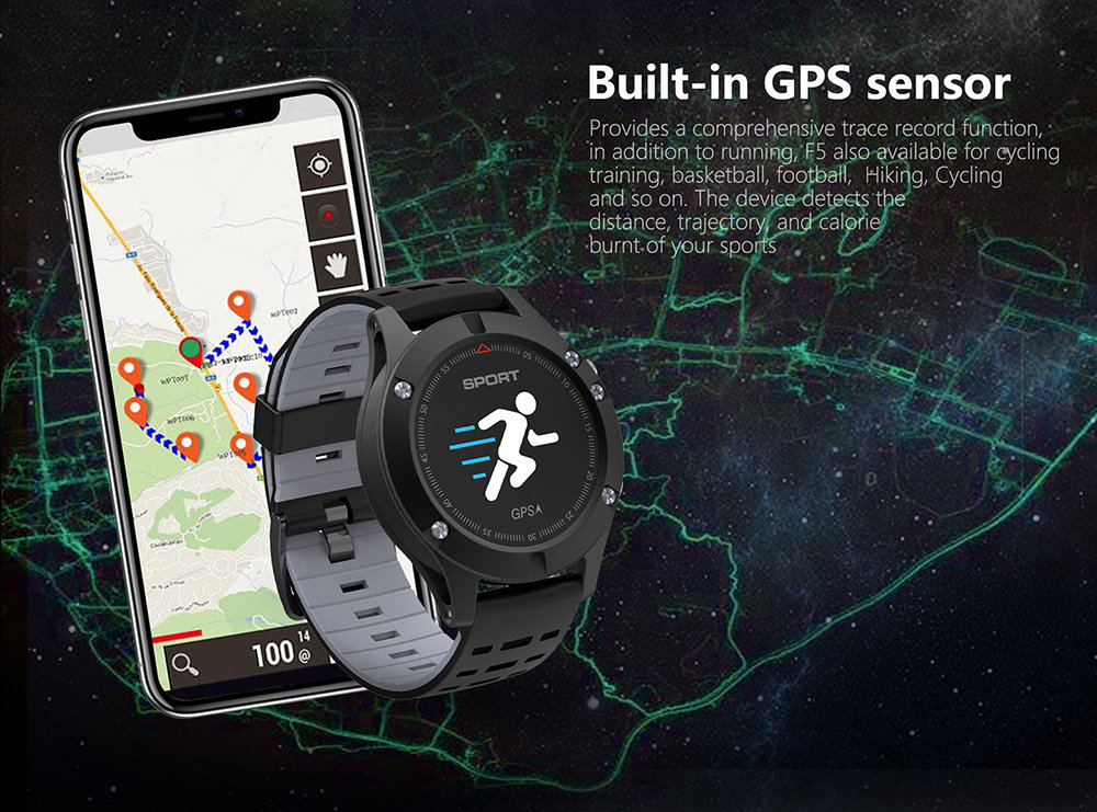 NO.1 F5 Smart Watch Nordic NRF52832QFAA Health Tracker GPS IP67 Water Resistant Heart Rate Detection Bluetooth 4.2 - Black+Green