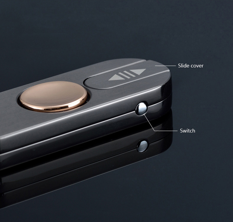 LED Fidget Spinner Cigarette Lighter Zinc Alloy USB Charge Stress Relief Focus Toy - Black