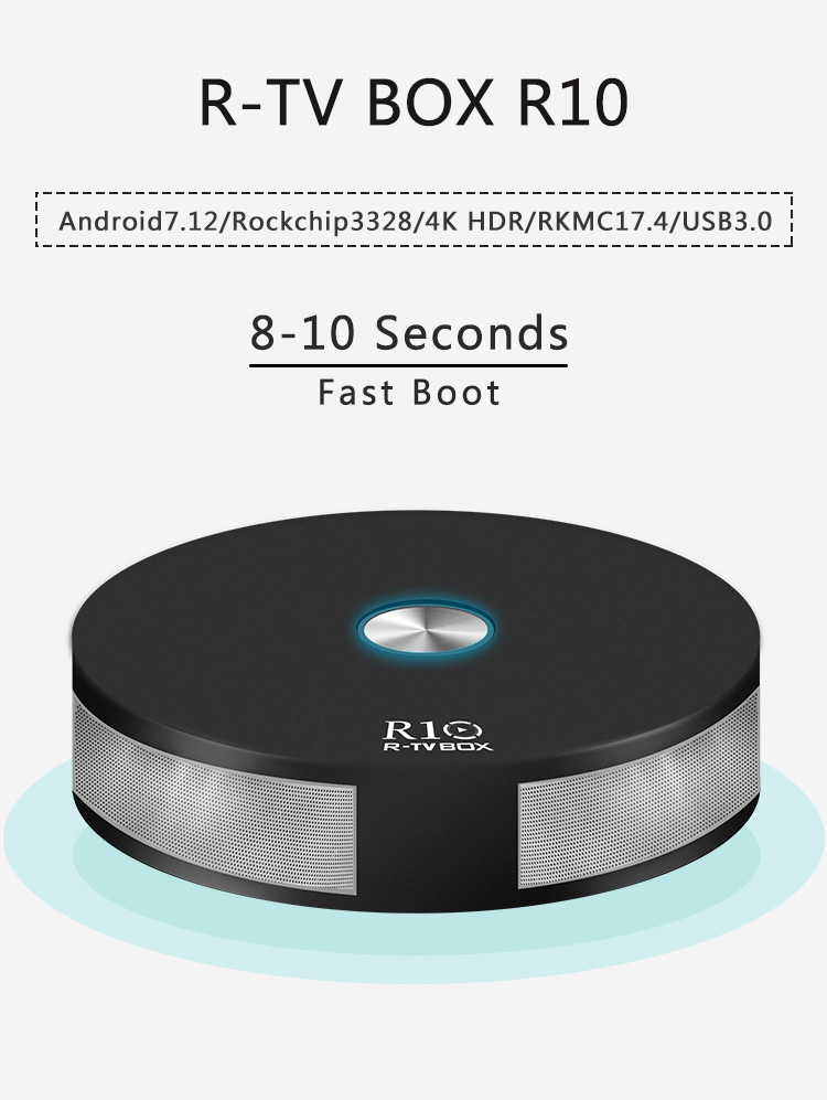 R-TV BOX R10 Android 7.1.2 4GB/64GB KODI 17.4 RK3328 4K TV BOX 802.11AC WIFI 1000M LAN VP9 HDMI Bluetooth USB3.0 - Black