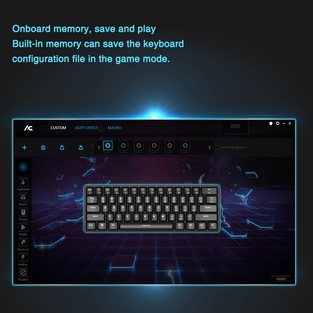 ACGAM AG6X Wired Mechanical Keyboard Full Keys Programmable With White Blacklight US Layout 61 Keys - Black