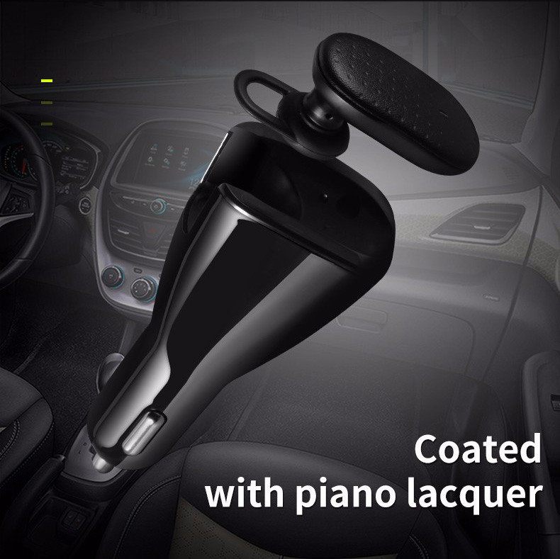 Benks 2 in 1 Car Charger Dual USB With Wireless Bluetooth 4.1 Earphone Headphone 5V 2.4A Fast Charging Car Adapter - Black