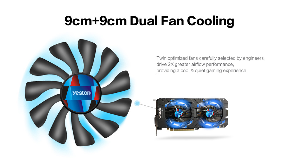 Yeston AMD Radeon RX570 4GD5 256Bit Graphics Card 2048 Units 1244MHz Core Clock - Black + Blue