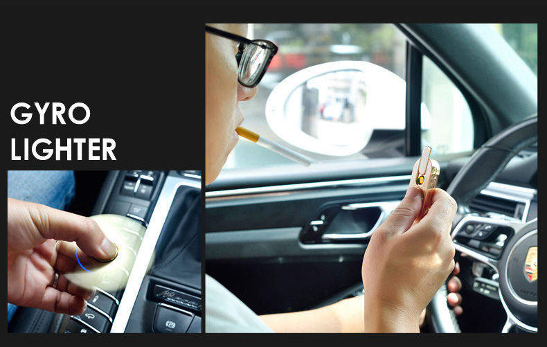 LED Fidget Spinner Cigarette Lighter Zinc Alloy USB Charge Stress Relief Toy - Silver