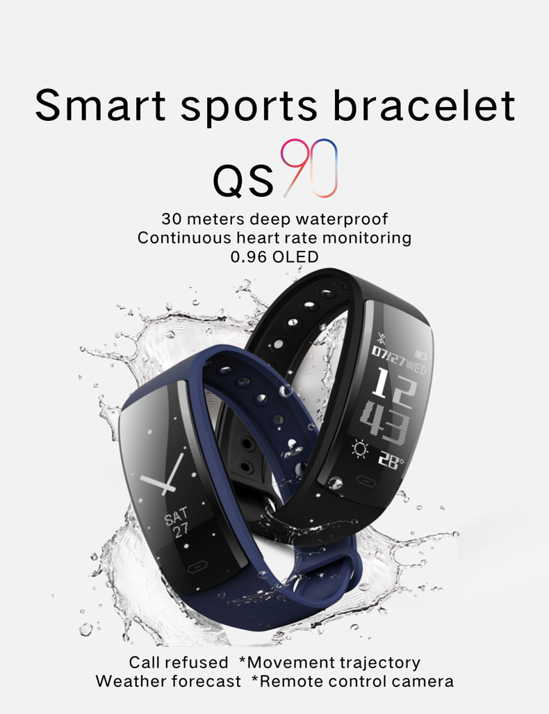 QS 90 Smartband Nordic 52832 Heart Rate Monitor Multi-language Calorie Calculation 0.96' HD OLED -Dark Blue