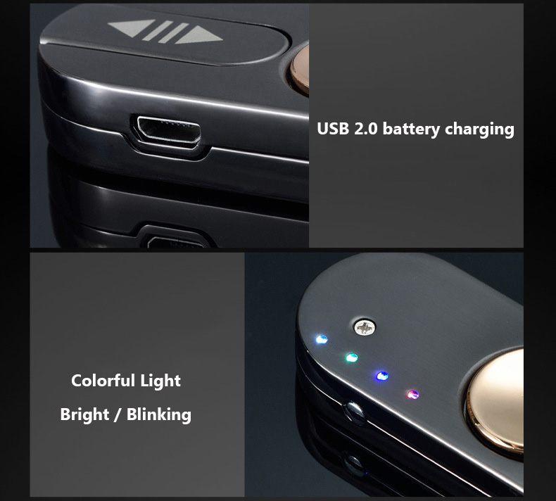 LED Fidget Spinner Cigarette Lighter Zinc Alloy USB Charge Stress Relief Focus Toy - Black