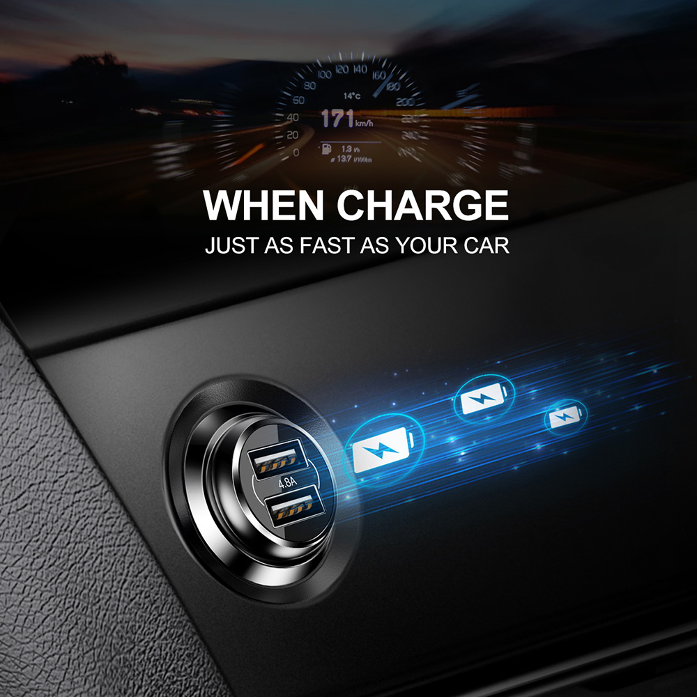 Baseus CCAL-GB09 Car Charger Dual USB Ports 5V 4.8A Metal Safe Charging Widely Compatible - Red